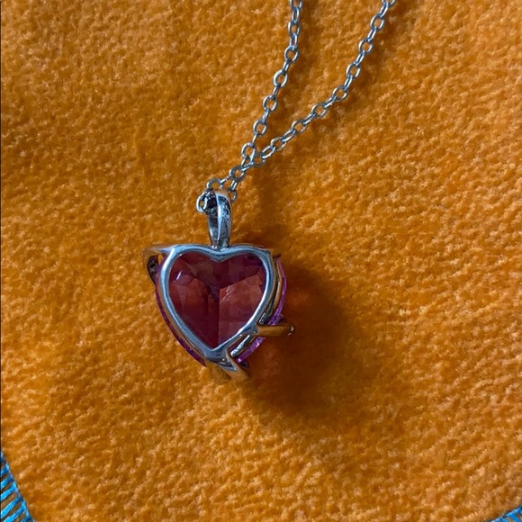 Lab created Pink and White Sapphire Heart necklace - Picture 13 of 13